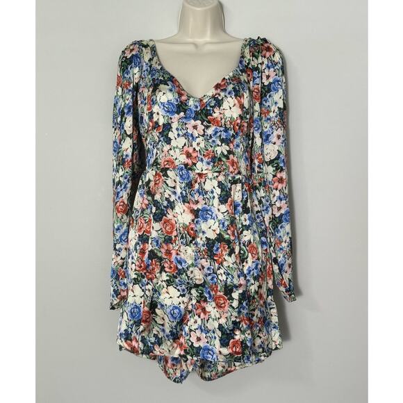 ASOS Design Cupped Satin Tea Romper in Floral Print Size 10 - Picture 5 of 15